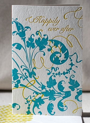 Happily Ever After Letterpress Greeting Card - Bamboo paper, patterned envelope. C4-A12T