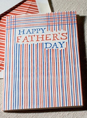 SALE - Happy Father's Day Letterpress Greeting Card - Bamboo paper, orange and blue stripes. C4-C22T