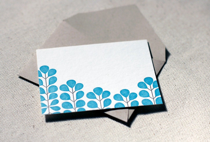 Letterpress Gift Tags - Jade. Bamboo paper, kraft envelopes , set of 6 cards. 3-J3G