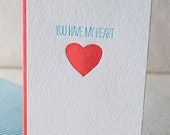 Have My Heart Letterpress Greeting Card - Bamboo paper, patterned envelope. C4-H14T