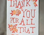 Letterpress Greeting Card - Thank You Burst, Bamboo paper, patterned envelope, C4-H10T