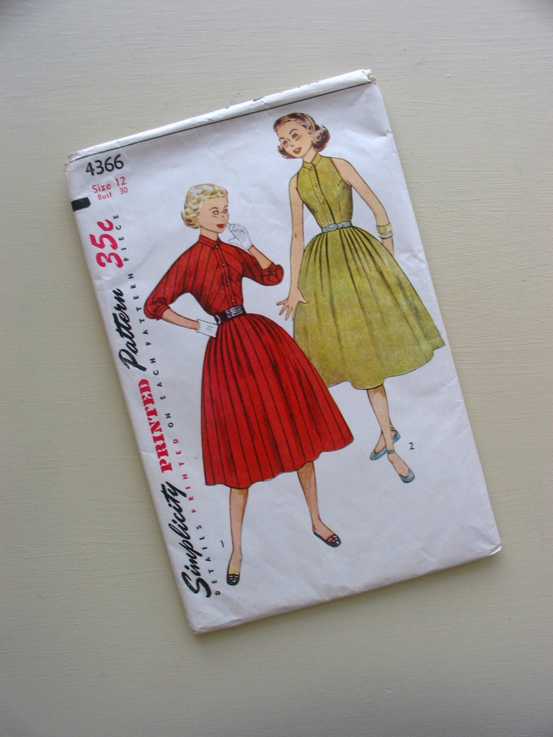 vintage 1950s simplicity pattern 4366 teen age one piece dress -- size 12, bust 30