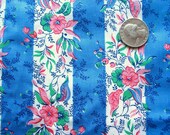beautiful pink and blue floral stripe vintage cotton fabric -- 35 wide by 5 yards