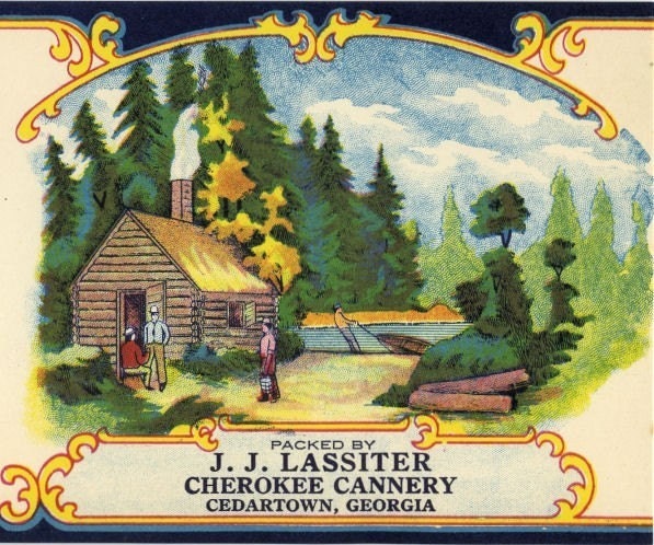 CHEROKEE Tomato can label, Cedertown Georgia log cabin