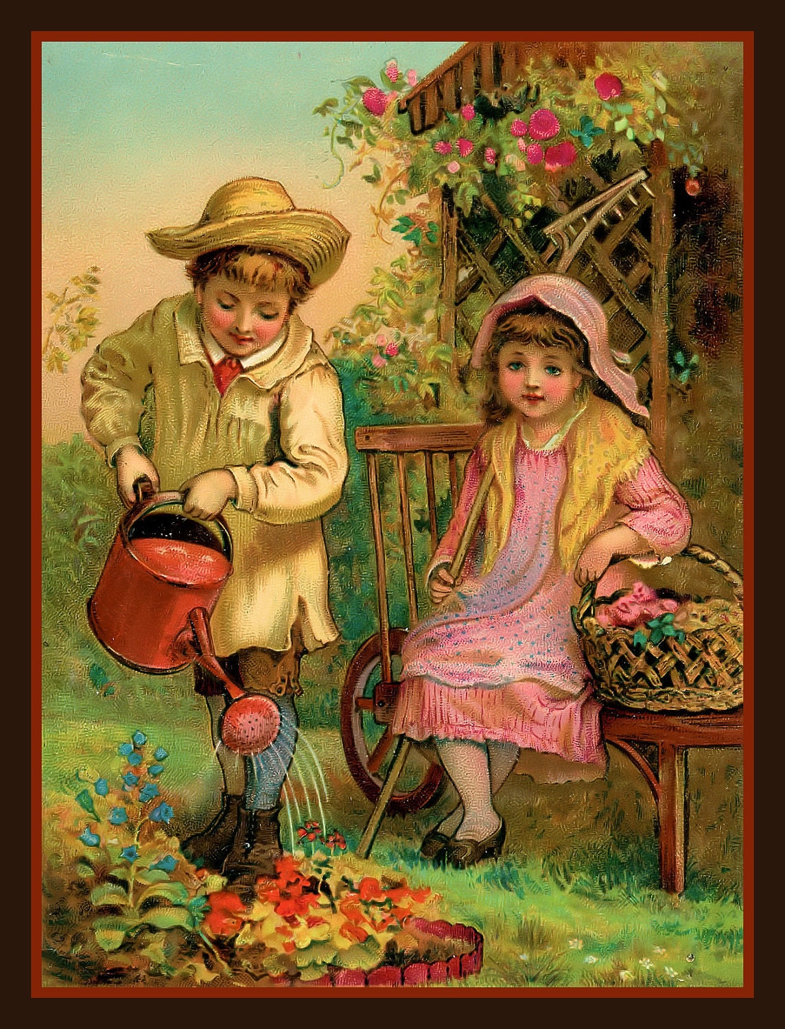 Young Children Tending to their Garden Refrigerator Magnet -  FREE US SHIPPING