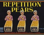 Vintage Triplet Boys Selling Pears Crate Label
