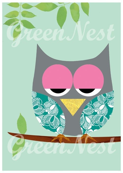 Hoot- owl collage poster print on wood