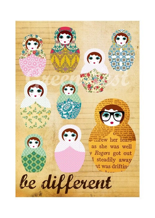 Be different - russian doll nerd collage poster print
