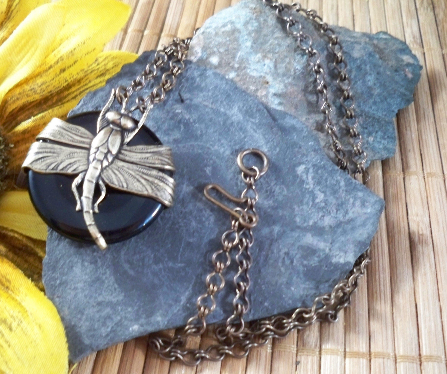 Doreen's Dragonfly - Brass with Onyx