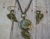 Steampunk Wing and a Prayer Necklace and Earring Set