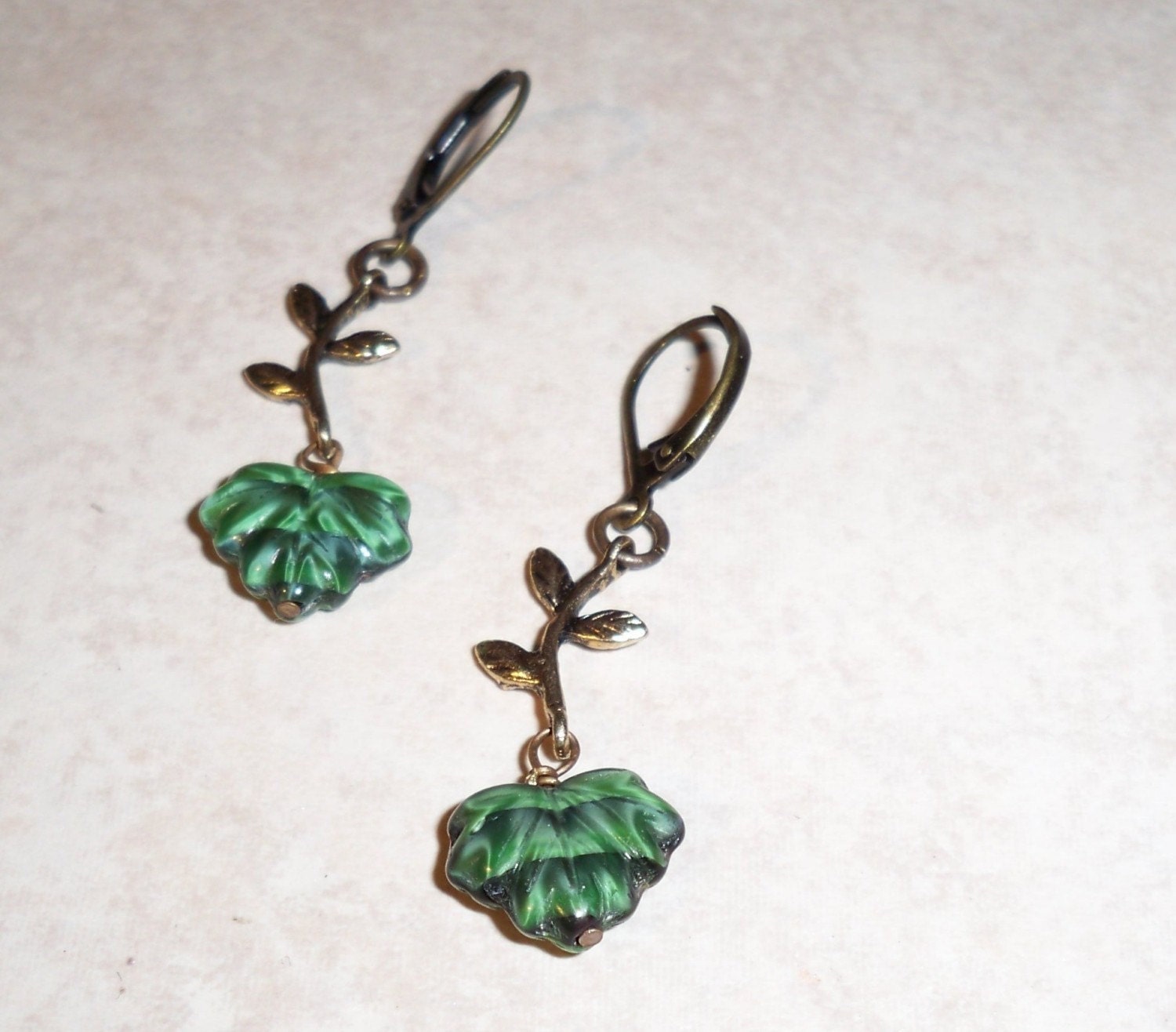 Czech Glass Leaf and Vine Earrings