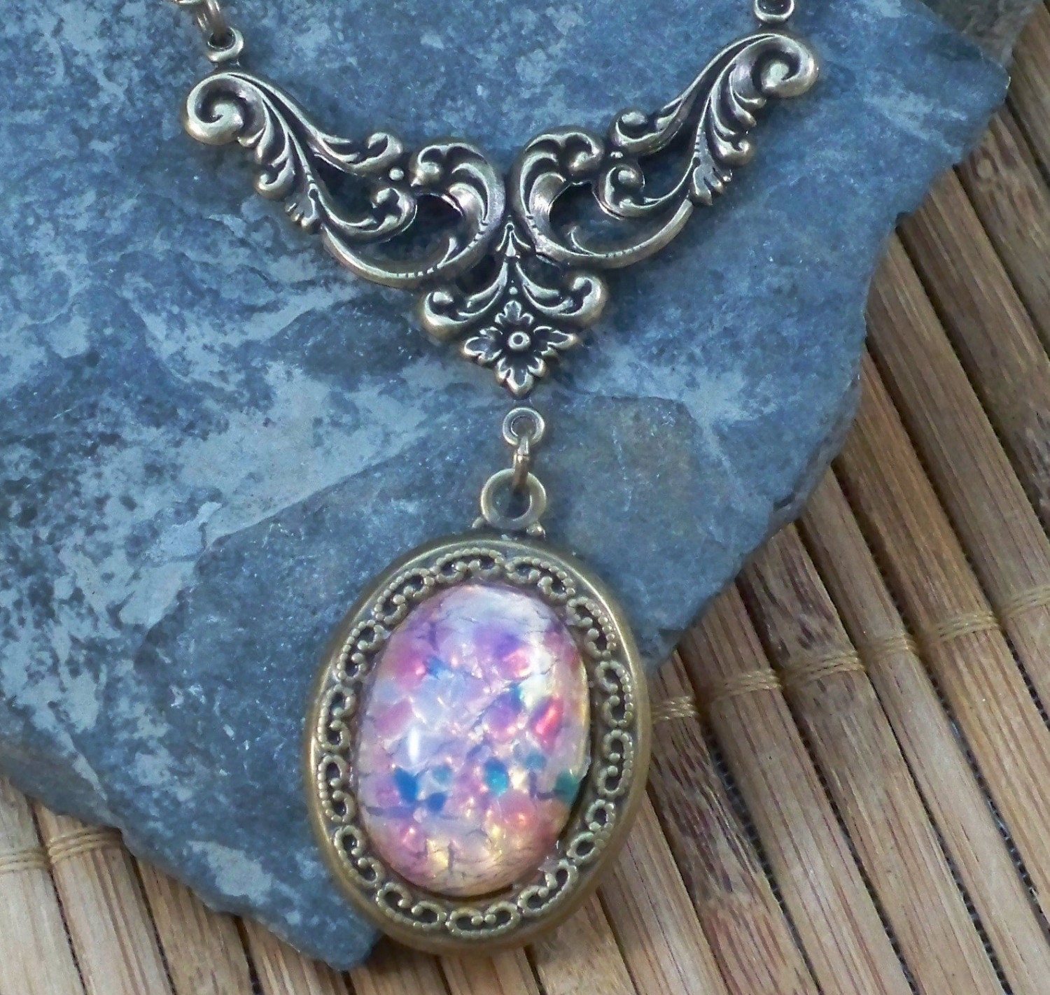 Victorian Inspired Pink Opal Necklace
