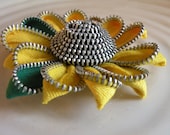 Sunflower Vintage Zipper Flower Brooch or Hair Clip