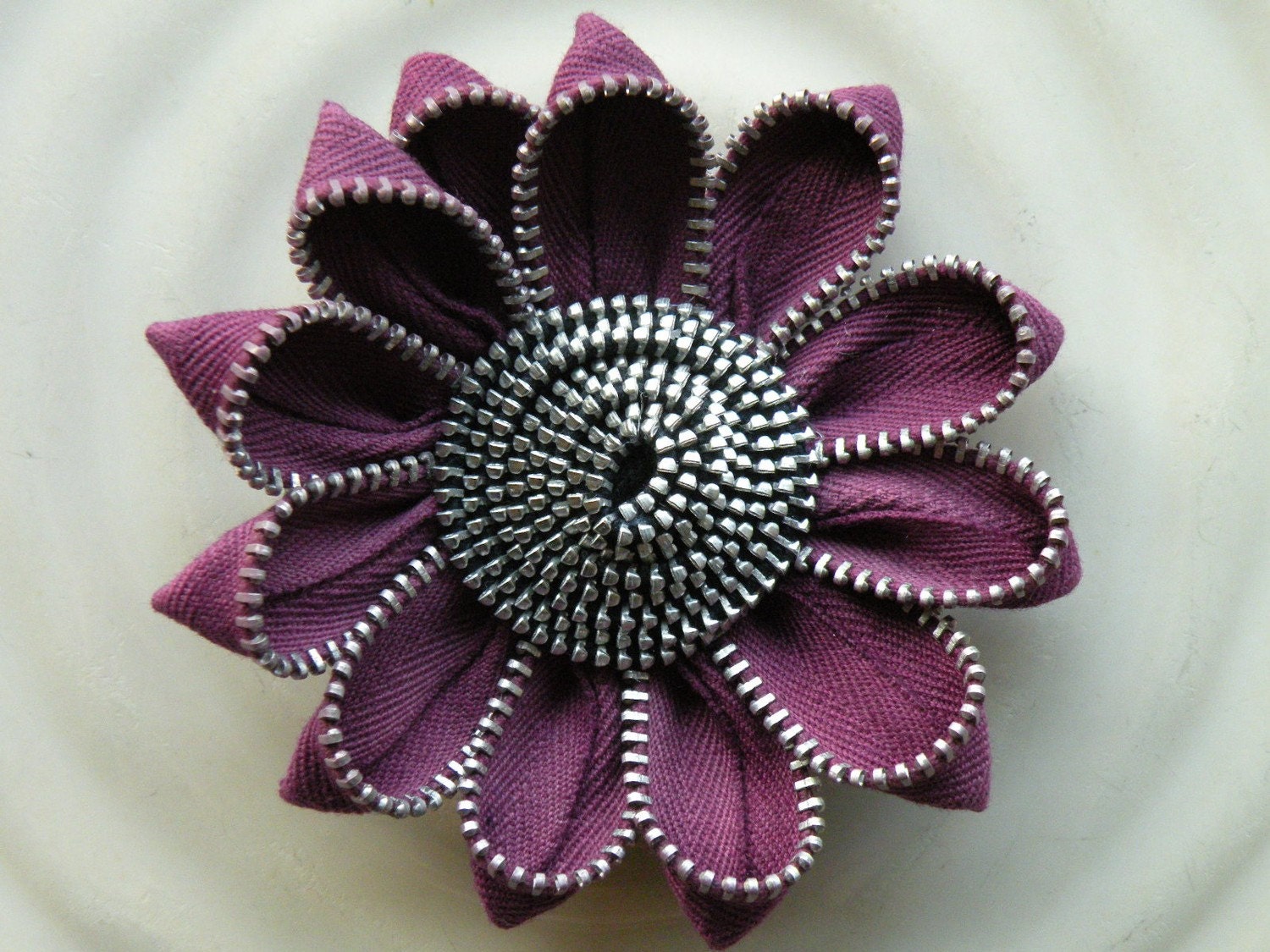Purple Vintage Zipper Hair Clip or Brooch
