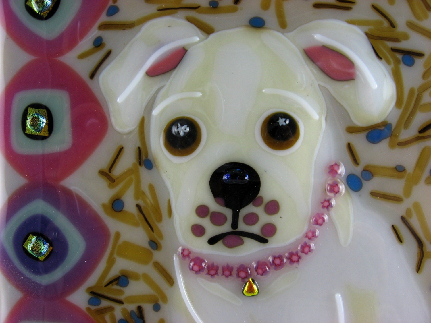creme lab puppy fused glass decorative tile