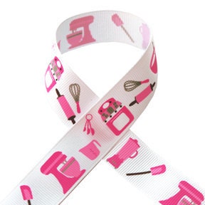 7/8 Retro Kitchen Baking on White Grosgrain Ribbon 3 yards