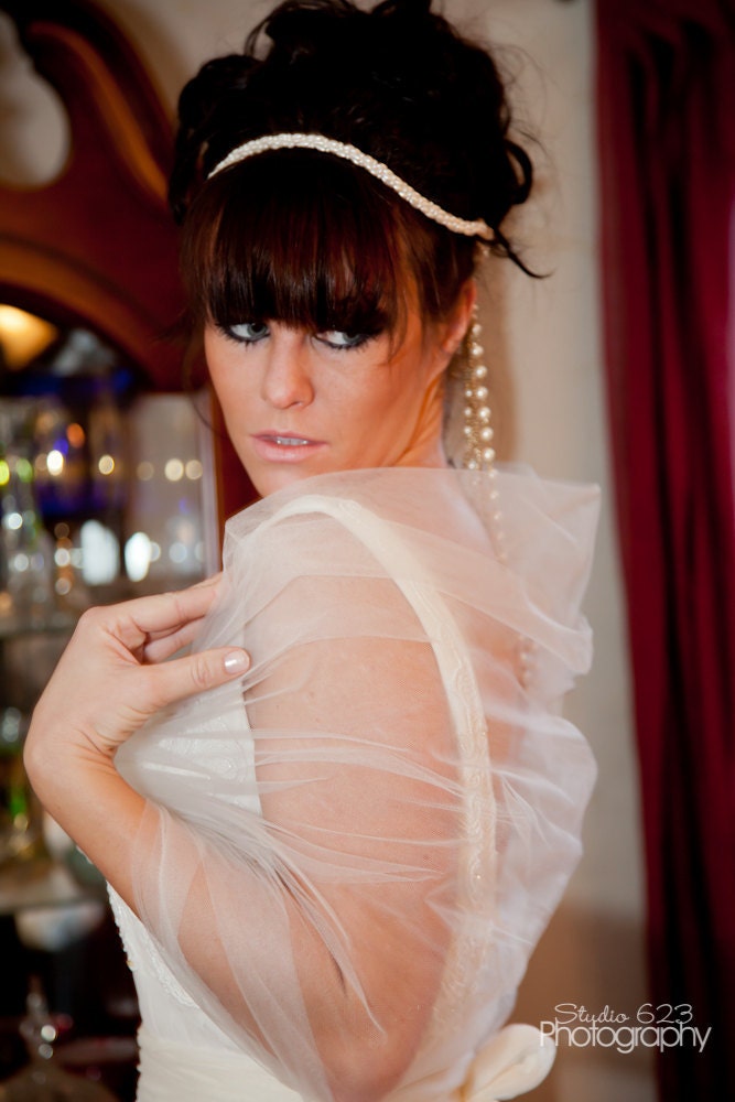 Elegant Shimmer Tulle Bridal Wrap with Vintage Rhinestone Brooch closure CRBoggs Original