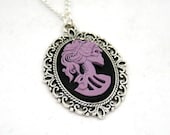 SALE - Bride Skeleton Cameo Necklace Lolita Purple on Black