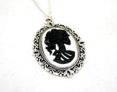 SALE - Bride Skeleton Cameo Necklace Lolita Black on White