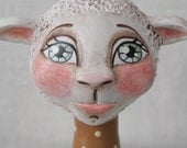 Folk Art Easter Lamb Doll - Primitve OOAK Sculpted Appalachian Folk Art - Spring