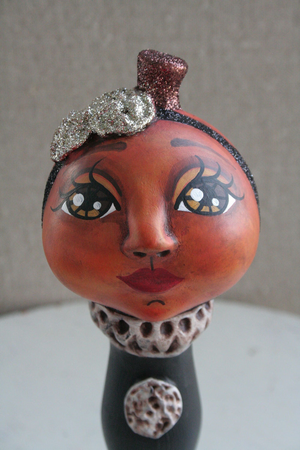Halloween Pumpkin Doll -- Primitive Mixed Media Appalachian Folk Art