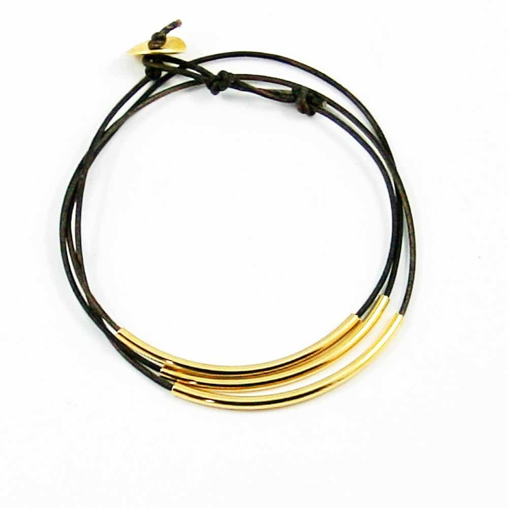 Leather Wrap Bracelet Chocolate Brown and Gold "Lori" Triple Wrap Leather Bracelet, Beaded Leather Wrap Bracelet, Sundance Jewelry