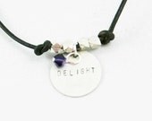 Leather Charm Bracelet Delight Dark Brown & Silver Hand Stamped Charm