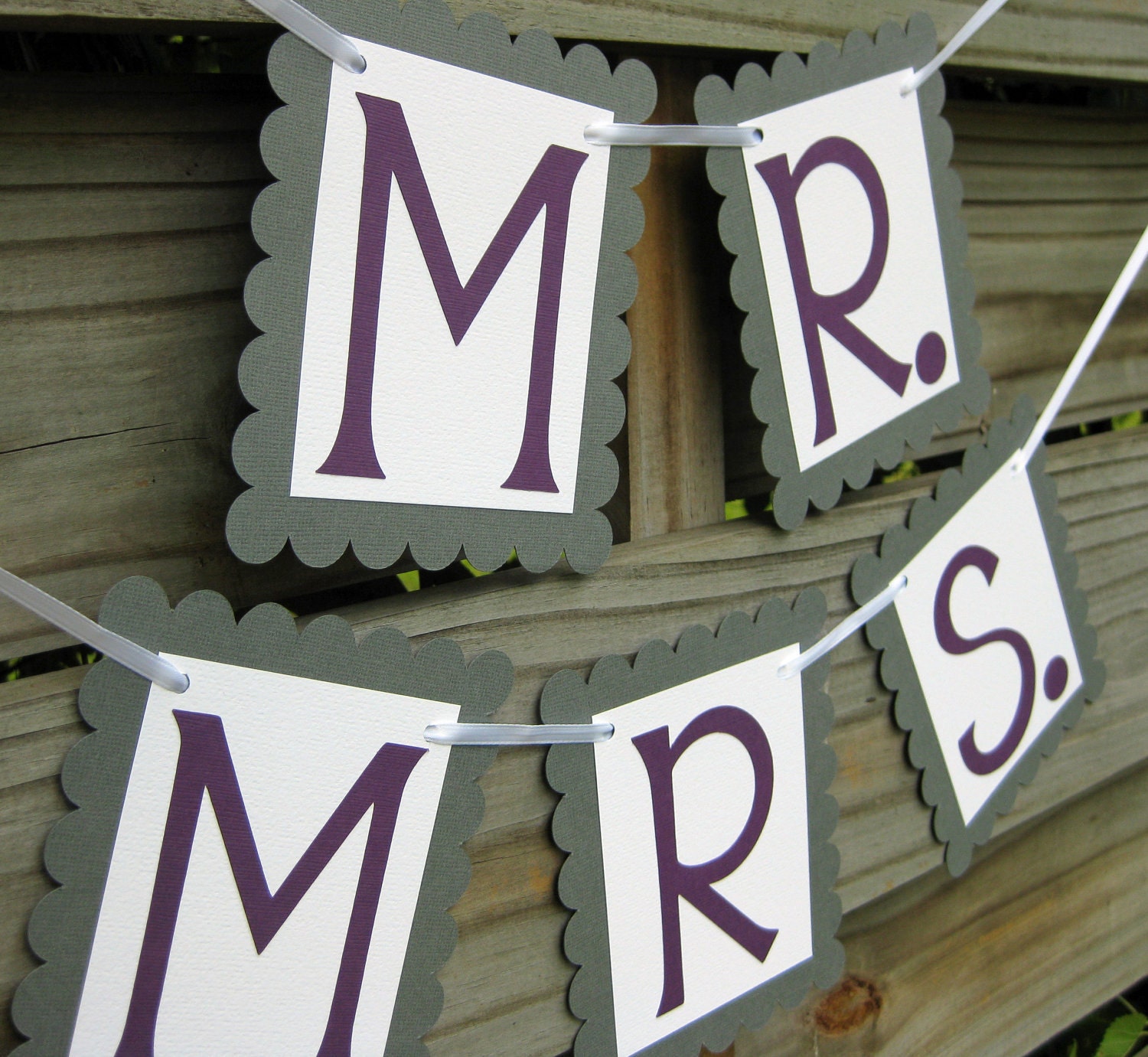 Wedding Chair Signs - Mr. and Mrs. in Grey and Purple