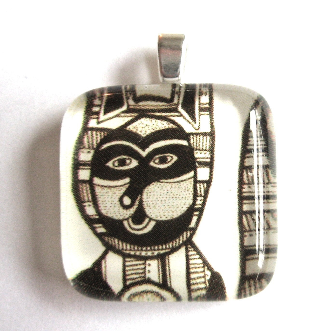 Raccoon - Square Glass Nature Art Pendant