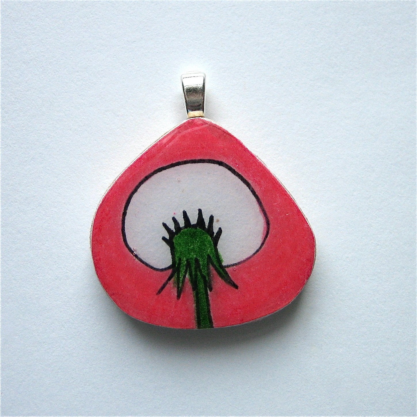 Pink Dandelion Puff - Wood Teardrop One of a Kind Nature Art Pendant