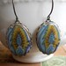 Glass Feather Paisley Cabochons Vintage 1950s Unique Glass Set in Brass Long Earrings