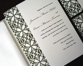 Olive Green Floral Pattern Wedding Invitation - Bridal shower, baby shower, sweet sixteen, bat mitzvah, communion and christening