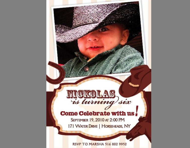 Little Cow Boy Birthday Photo Invitation - Printable Template Design, Linen card stock available 4x6 and 5x7 card