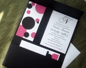 Modern Bat mitzvah Invitation - Pink Black Polka dot Purse Pocket fold  Ribbon - Wedding and sweet sixteen