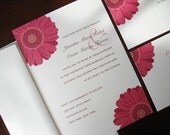 Wedding Invitation Linen Pink Gerber Daisy. bridal, baby shower, sweet sixteen, bat mitzvah