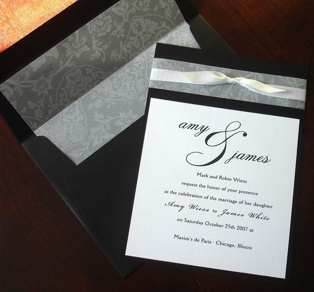 Wedding Invitation - Black White Vellum band - bridal shower, baby shower, sweet sixteen, bat mitzvah