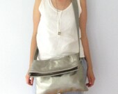 thisbe leather satchel messenger bag in distressed metallic pewter