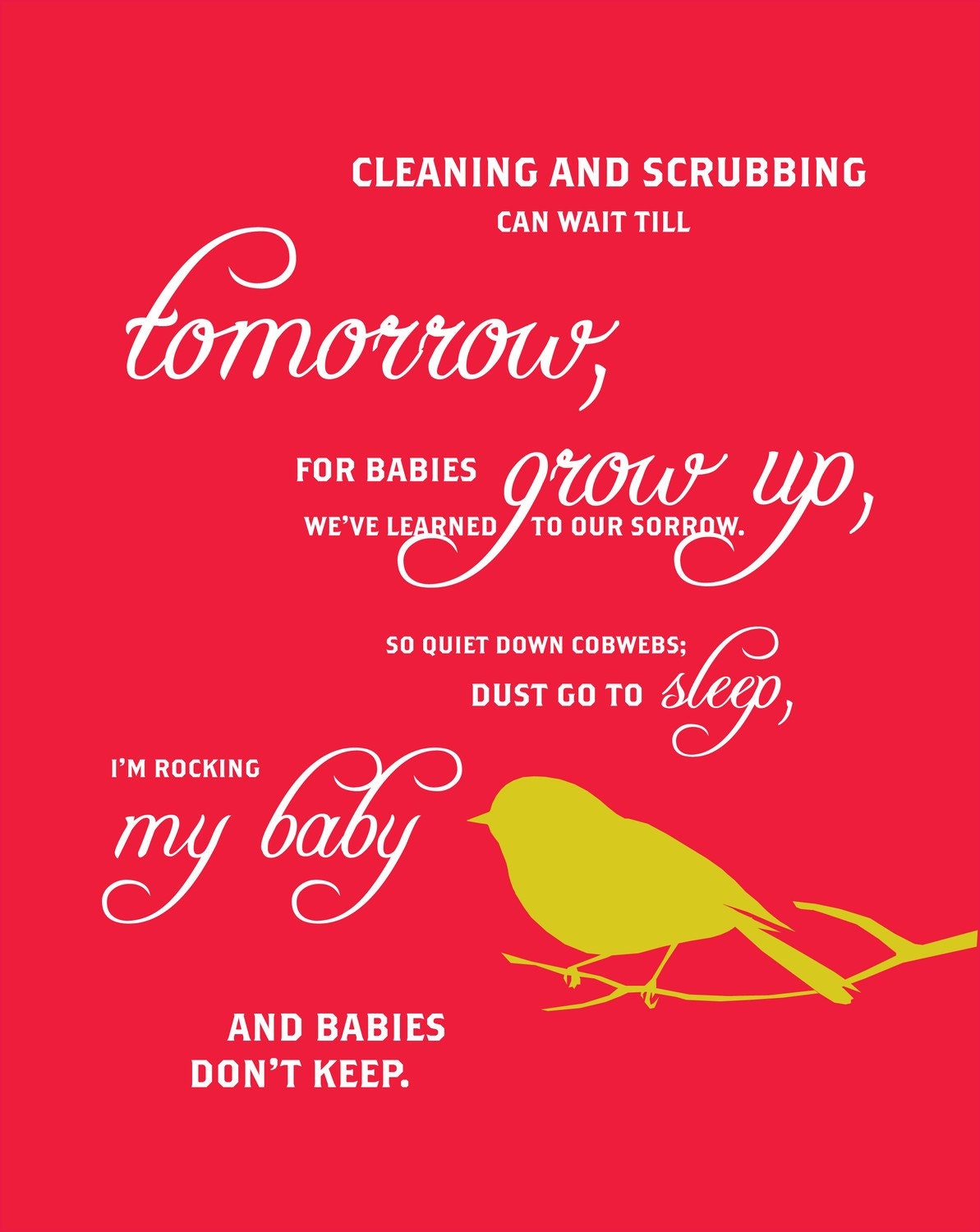 Modern Nursery Art Print 8X10 (cleaning and scrubbing poem: red bird) BUY 3, Get 1 FREE