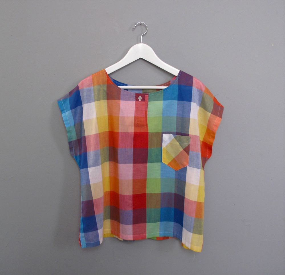 vintage CHECKERED plaid colorful shirt M L