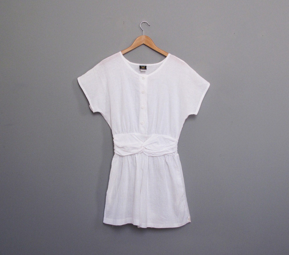 vintage WHITE cotton romper M
