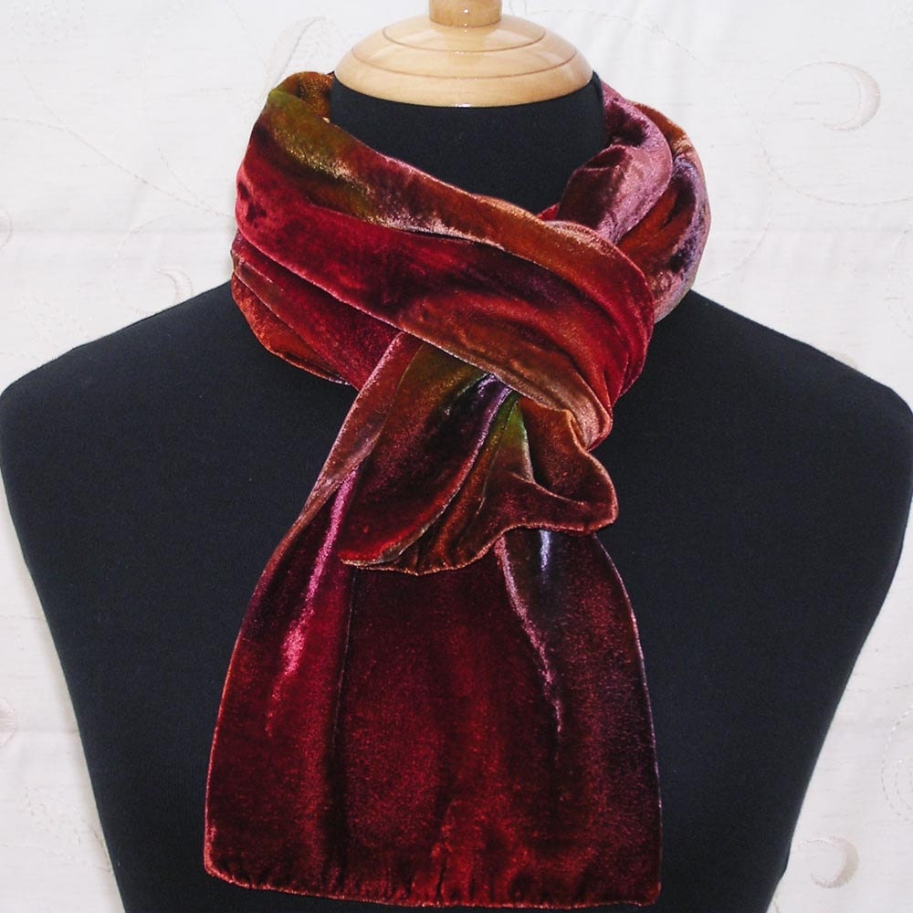 Autumn Glow - Handmade hand painted silk velvet scarf - sale - FHF - BlueBoxStudio