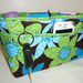 Purse Organizer Insert With Enclosed Bottom - Brown with Large Flowers in Lime Green and Blue