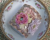 Needlepoint Wrist Cuff - Droplet of Water On Flower Petal Embellished Bridal Wrist Cuff - Size 7.25 (W326)