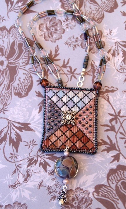 SALE Necklace Needlepoint Pendant Beaded Necklace (NN119)