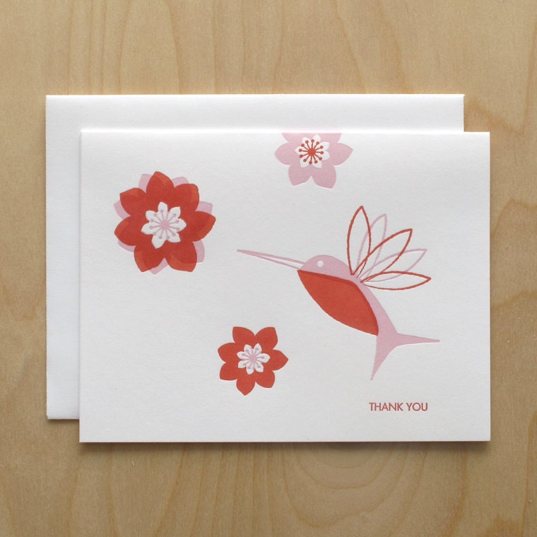 Hummingbird Thank You Letterpress Card