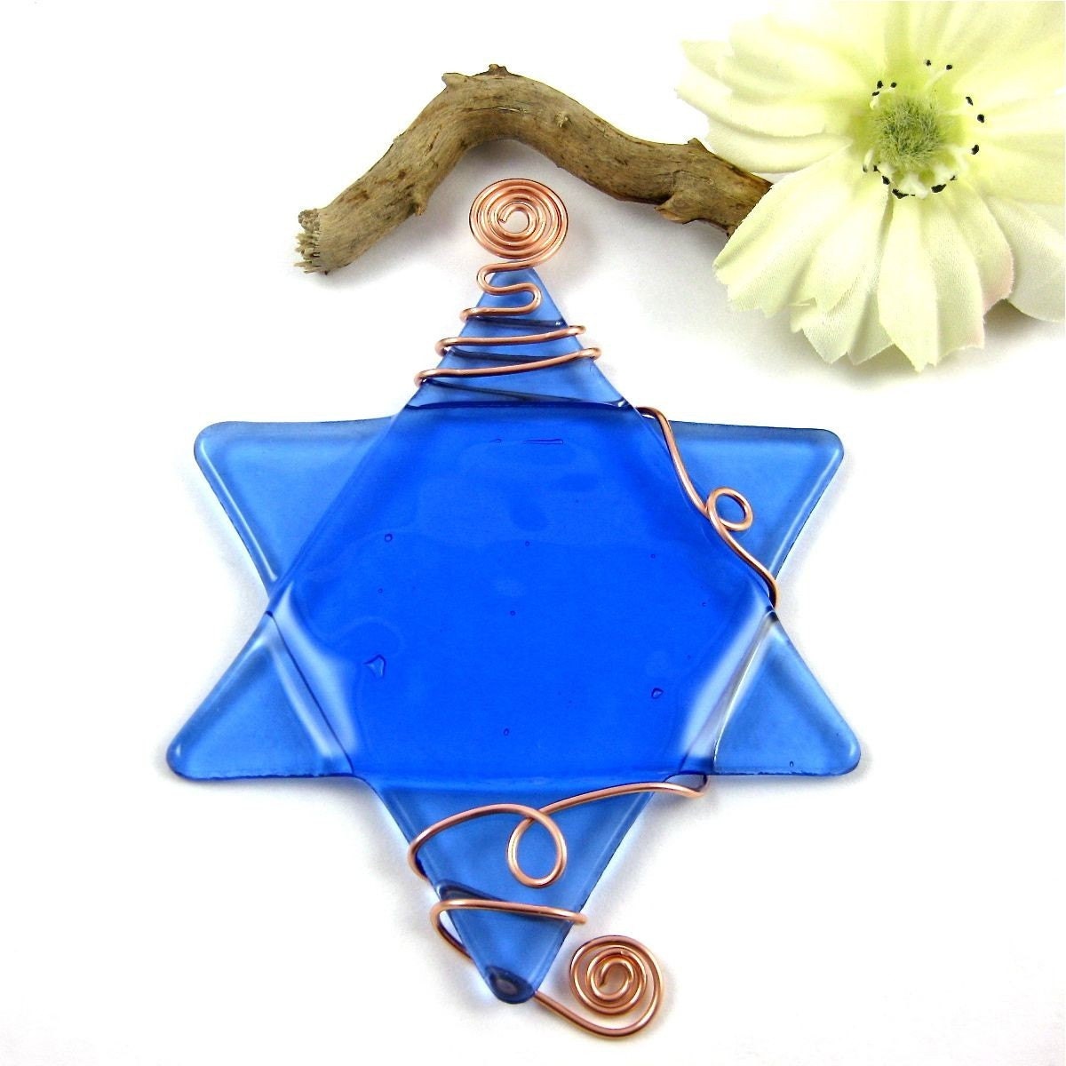 Fused Glass Star of David Suncatcher - Light Blue