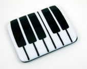 Piano Spoon Rest Fused Glass Black and White - small
