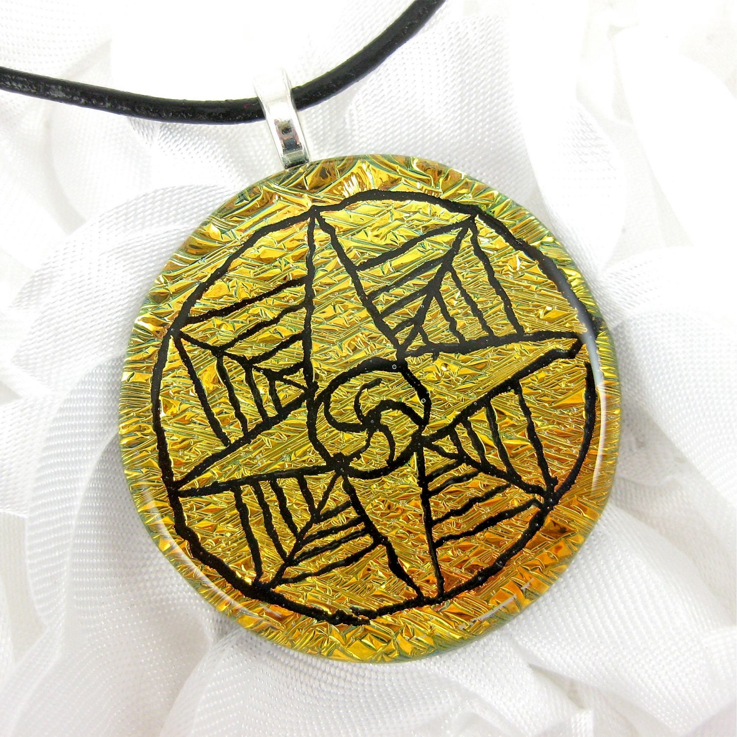 Hand Etched Mandala Dichroic Glass Necklace