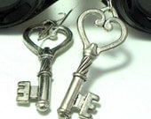 Key Steampunk Earrings Antique Silver Ear Wires Designed by Mystic Pieces