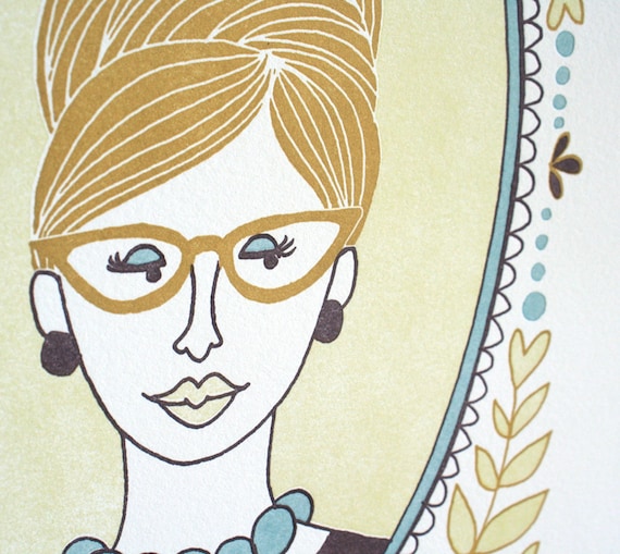Beehive Betty the Librarian Letterpress Print